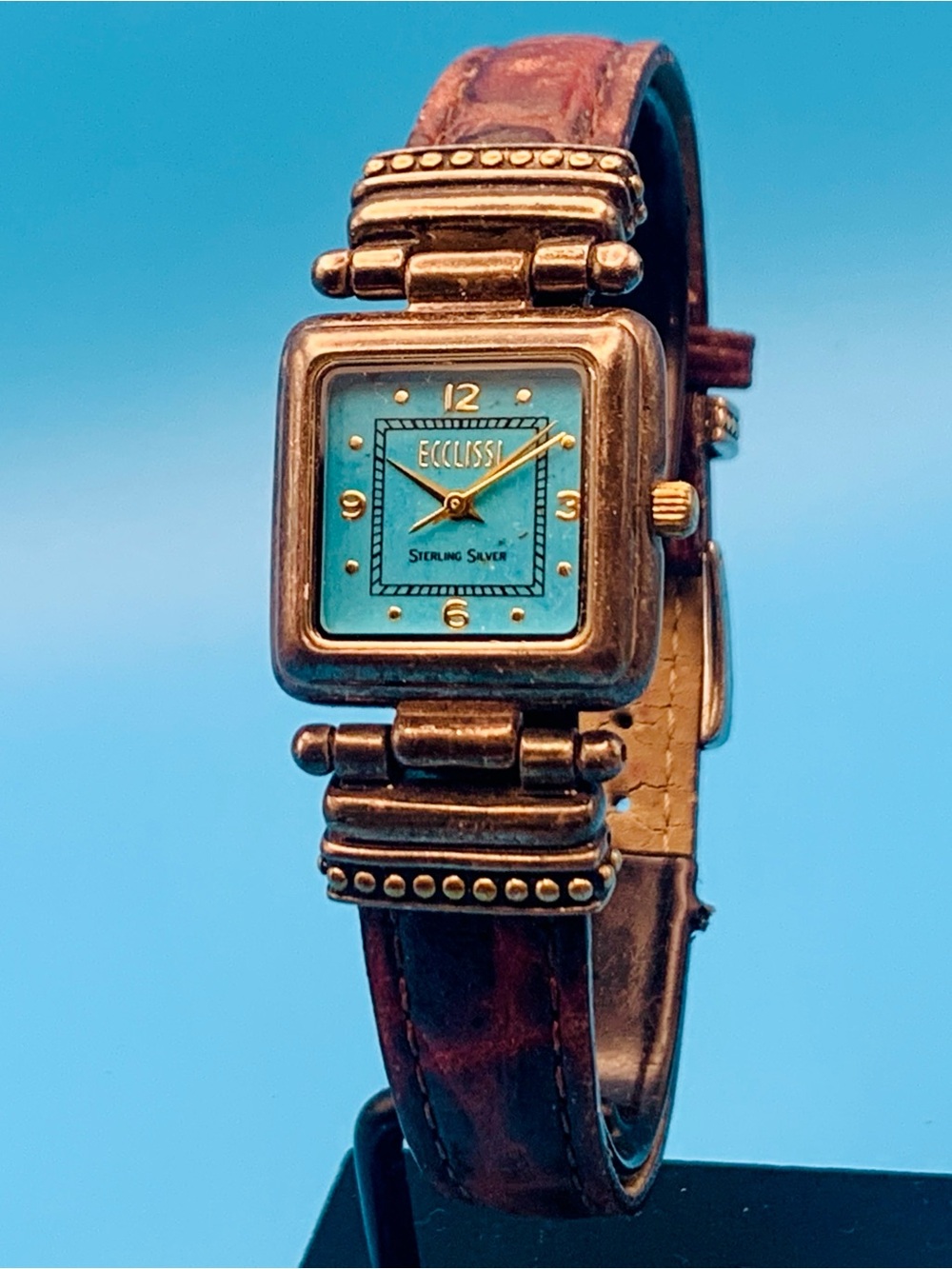 ECCLISSI 22490 Women’s Vntg Watch Sterling Silver Blue Turquoise Works New Batt